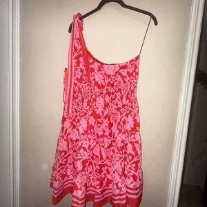 Francesca's Collections Red and Pink Floral Dress one shoulder